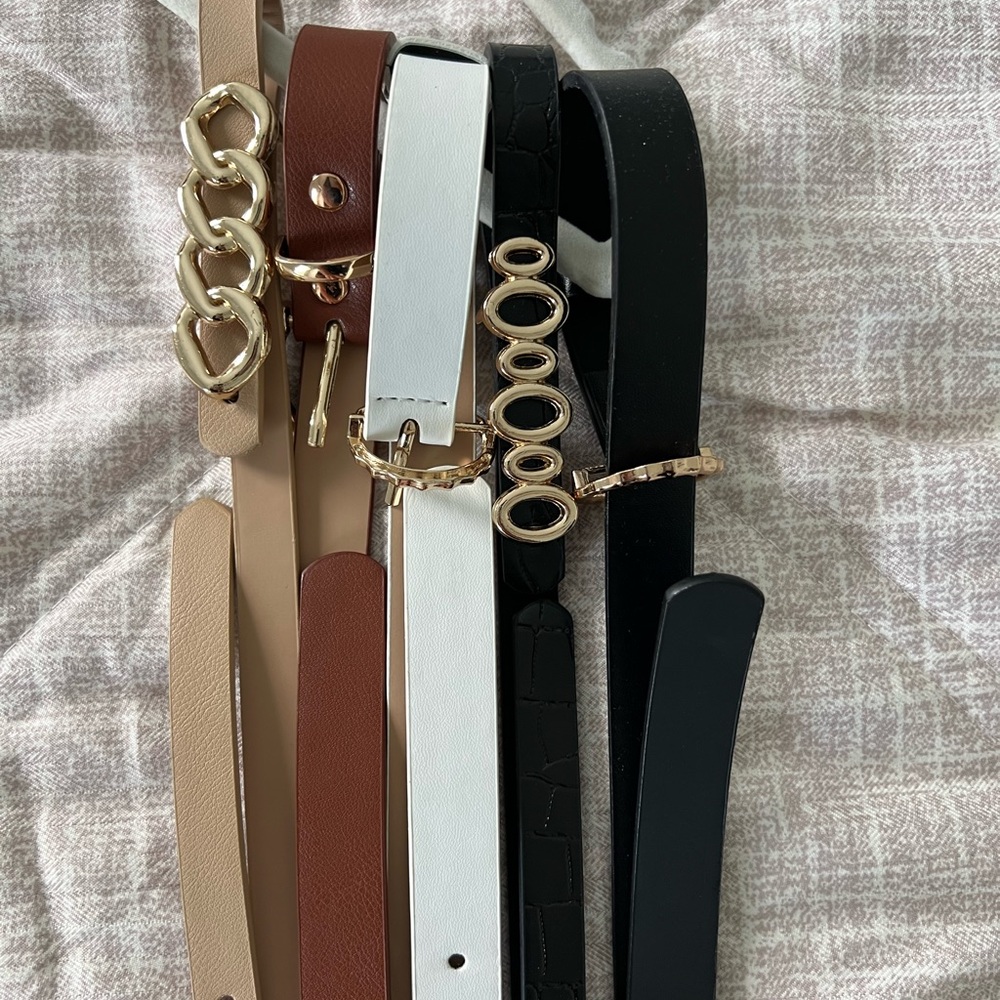SHEIN Brown and Black Leather Belts with Gold Hardware